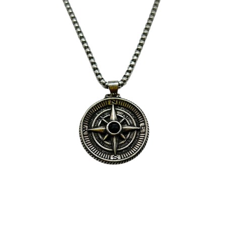 necklace steel silver combass1